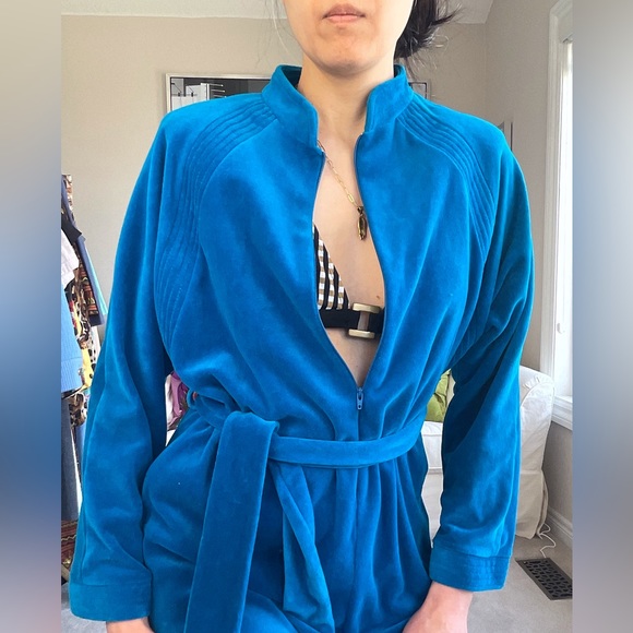 NWT vintage velour maxi zip down self tie dress with Union label - Picture 2 of 5